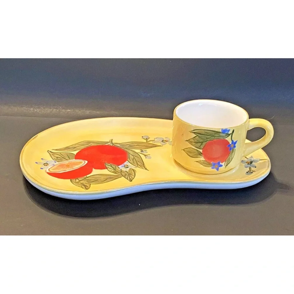 Vintage Lillian Vernon‎ Ceramic Fruit Snack Plate and Mug Set Yellow